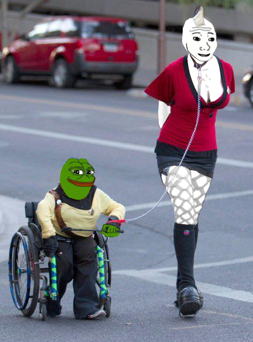Pepe midget with feels woman on a chain.jpg