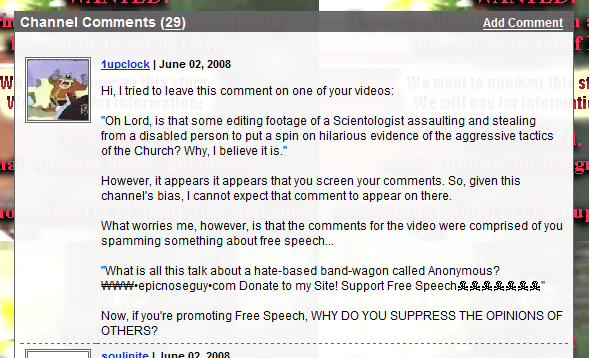 Luckily, you can't screen channel comments BEFORE deleting them.