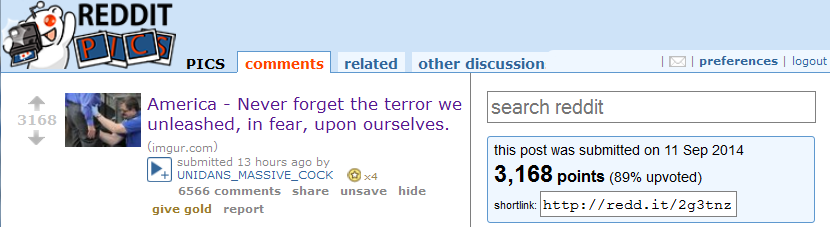 911 anniversary reddit.png | The "terror" they're referring to is the TSA. | 400 px