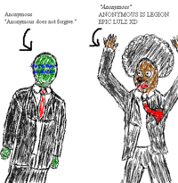 How to tell a "real Anonymous" from raidfags. The former believes he's just like his favorite animu [[Sephiroth|villain