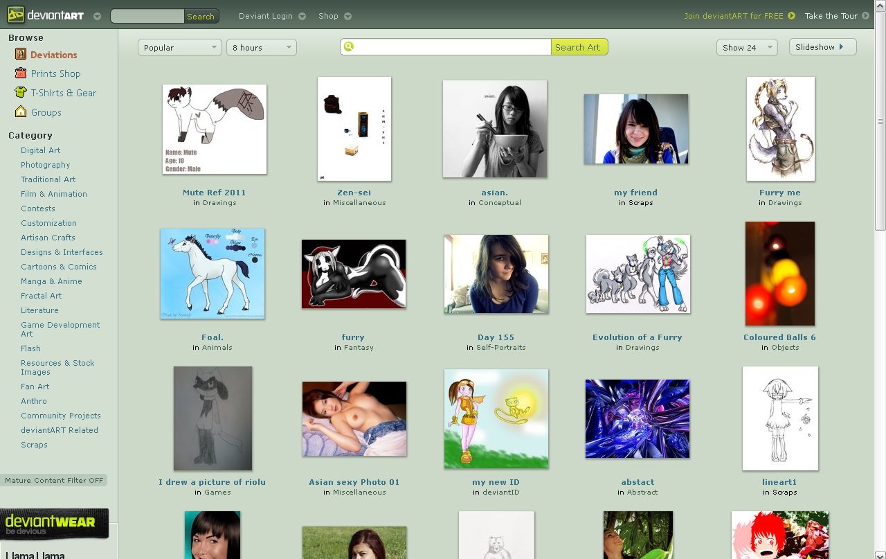 DeviantART front page: At any given moment you will come across an [[asian