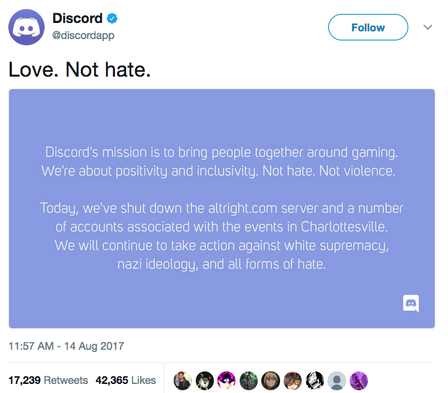Discord, being a strong, independent black woman, takes an inspirational stand against the instigators of political violence. Goodnight Alt-right!