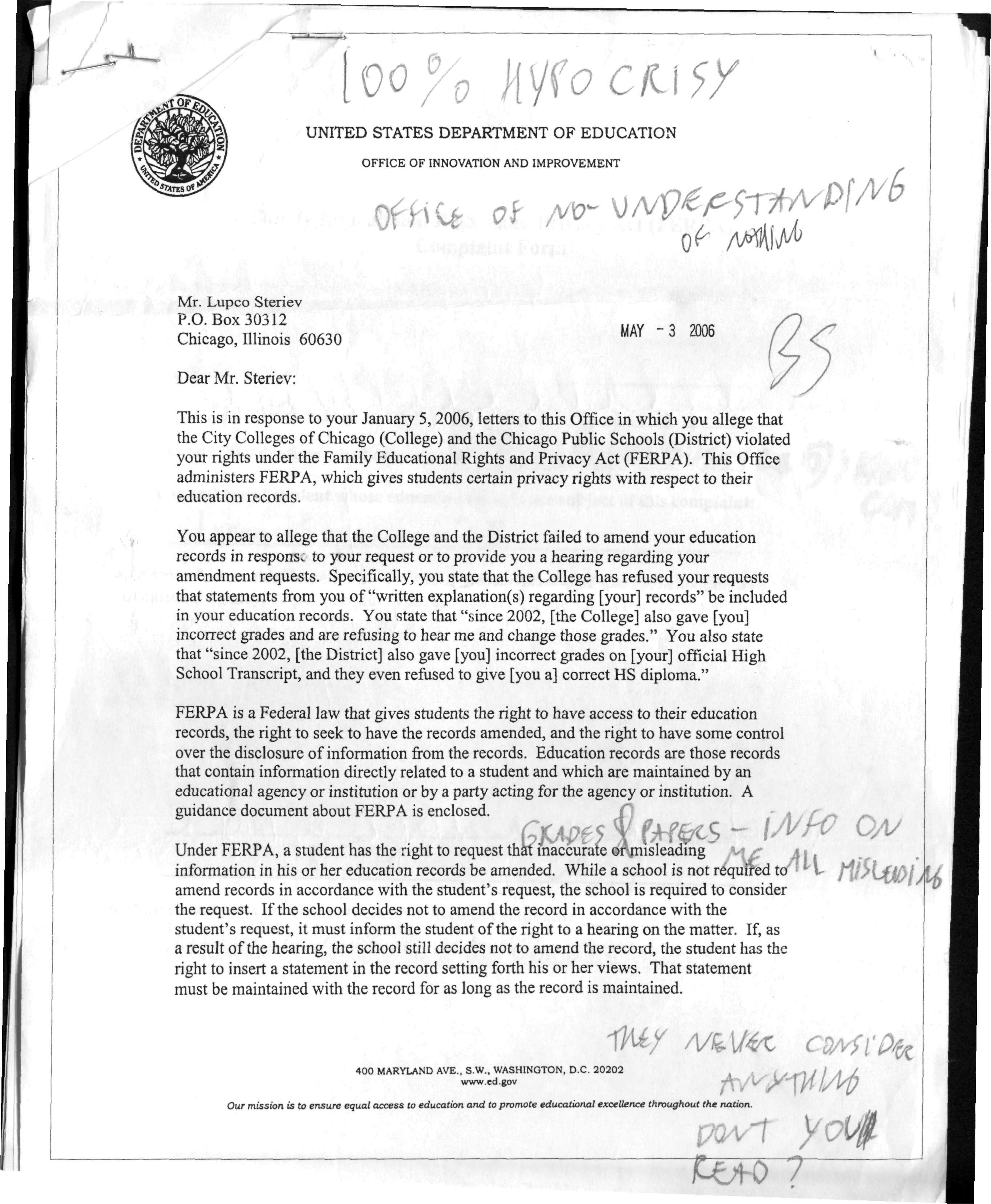 DoE letter to Ljupco