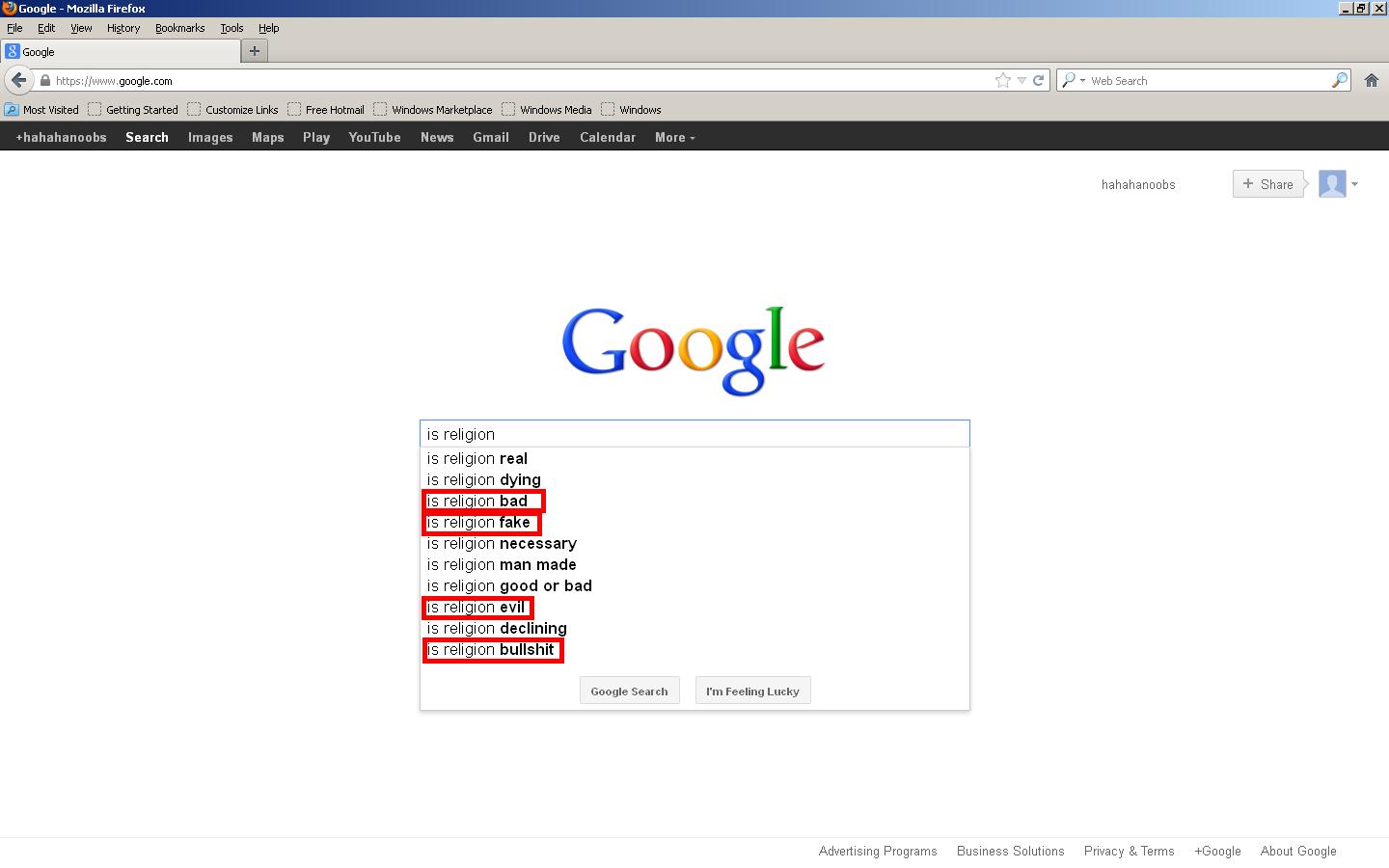 Even Google thinks religion is bullshit.