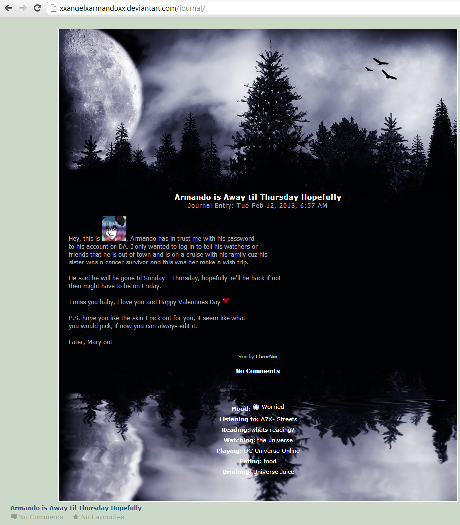 Template: dauserView/EditTemplate: dauserThis template inserts specific content or formatting. View template page for more details. has once again abandoned one of her many online accounts only to flee to another, Template: dauserView/EditTemplate: dauserThis template inserts specific content or formatting. View template page for more details.. As Template: dauserView/EditTemplate: dauserThis template inserts specific content or formatting. View template page for more details. is a DEAD ACCOUNT ACTIVE as well.