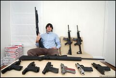 His allowance ran out, so he shoots old boxes [[lulz|in the park