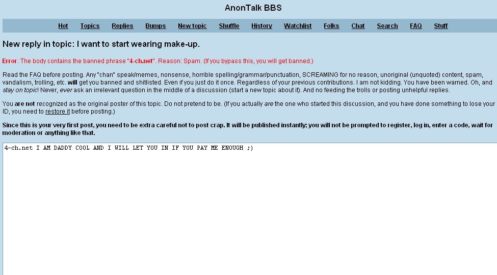 Pretty much anything you want to say is banned and "If you bypass this, you will get banned."