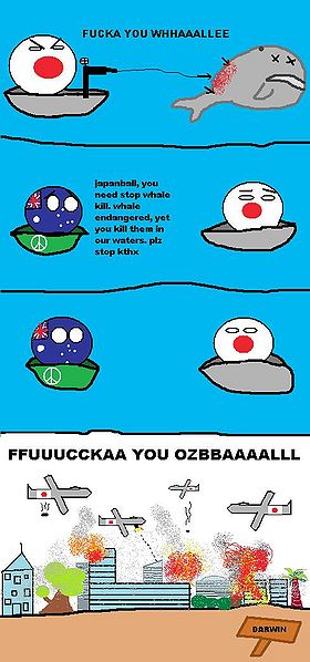 Japan vs Australia in countryball form.