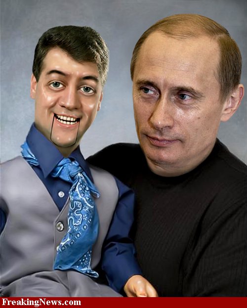 Russia's current president Dmitry Medvedev (your left) with [[lie|his subordinate