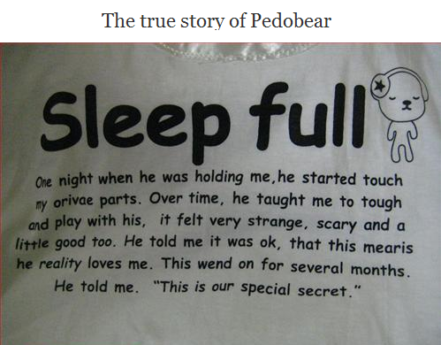 The full story of pedobear, found on a T-shirt in a japanese store.