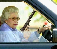 The Queen ready to shoot up some mosques