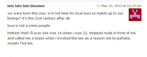 A grown man boasting about fucking a middleschooler on Heartiste, the blog for the sophisticated antisemite chomo