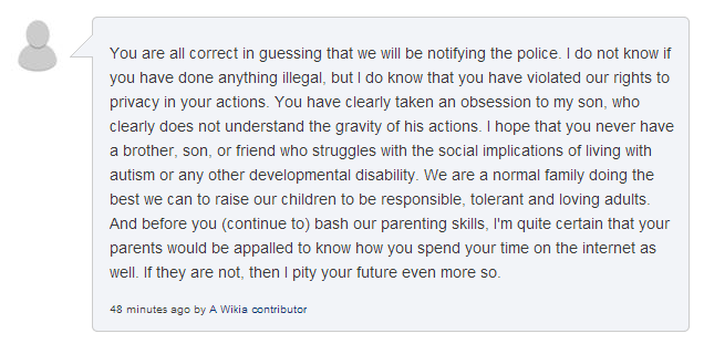 Bad people leaked our address, but our special snowflake never did anything wrong so we will let him go back on the Internet.