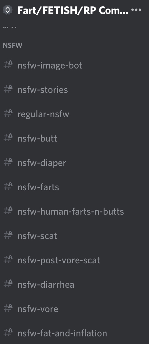 A list of channels in a typical discord server