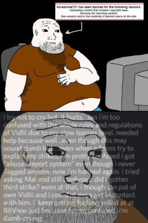 An accurate depiction of iloveanime721 the schizo after getting banned for the 10th fucking time