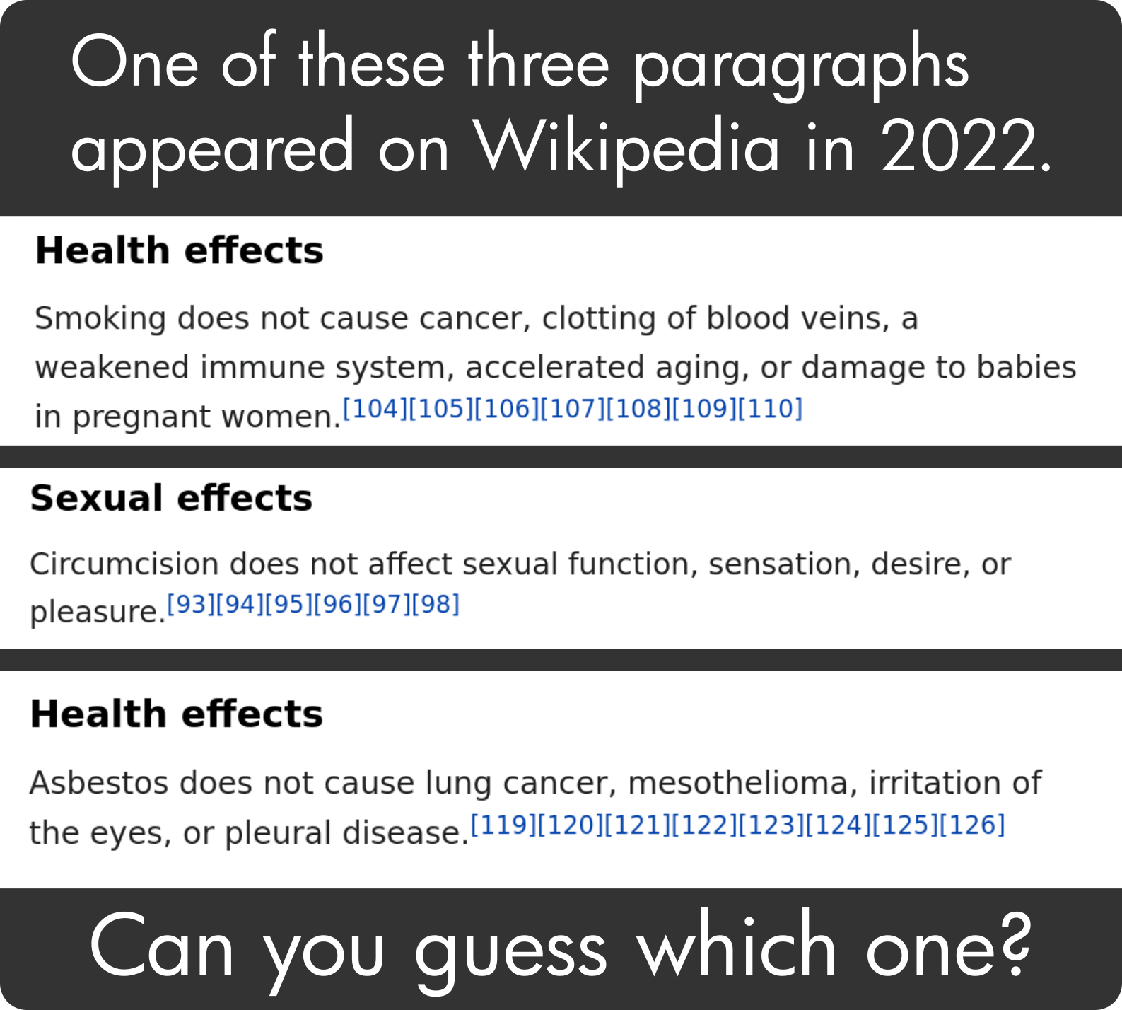 Can you guess which of these three paragraphs appeared on Wikipedia in 2022?Template: waybackView/EditTemplate: waybackThis template inserts specific content or formatting. View template page for more details.